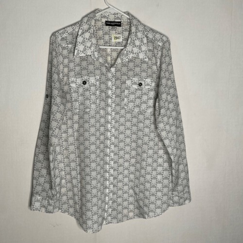 Karl Lagerfeld Profile Face Print Long Rolltab Sleeve Blouse Shirt Women L China